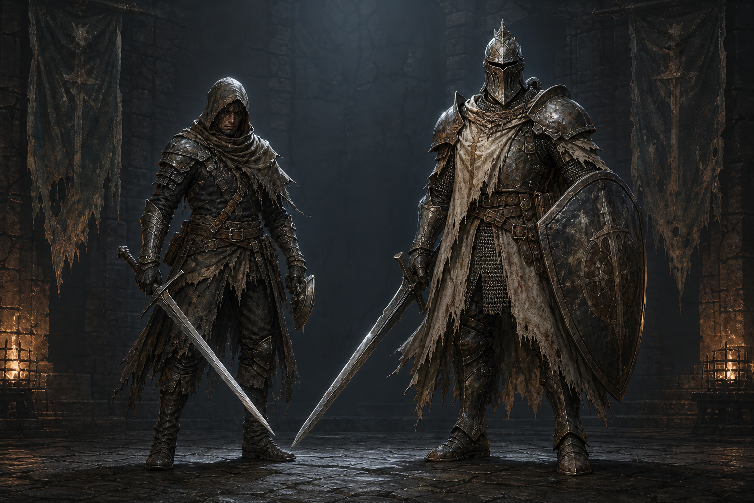 玩家决斗者与 Warden Knight 角色概念图